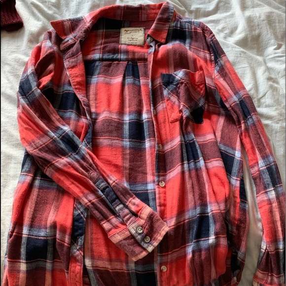 Arizona Jean Company Tops - Orange/Navy Blue Flannel